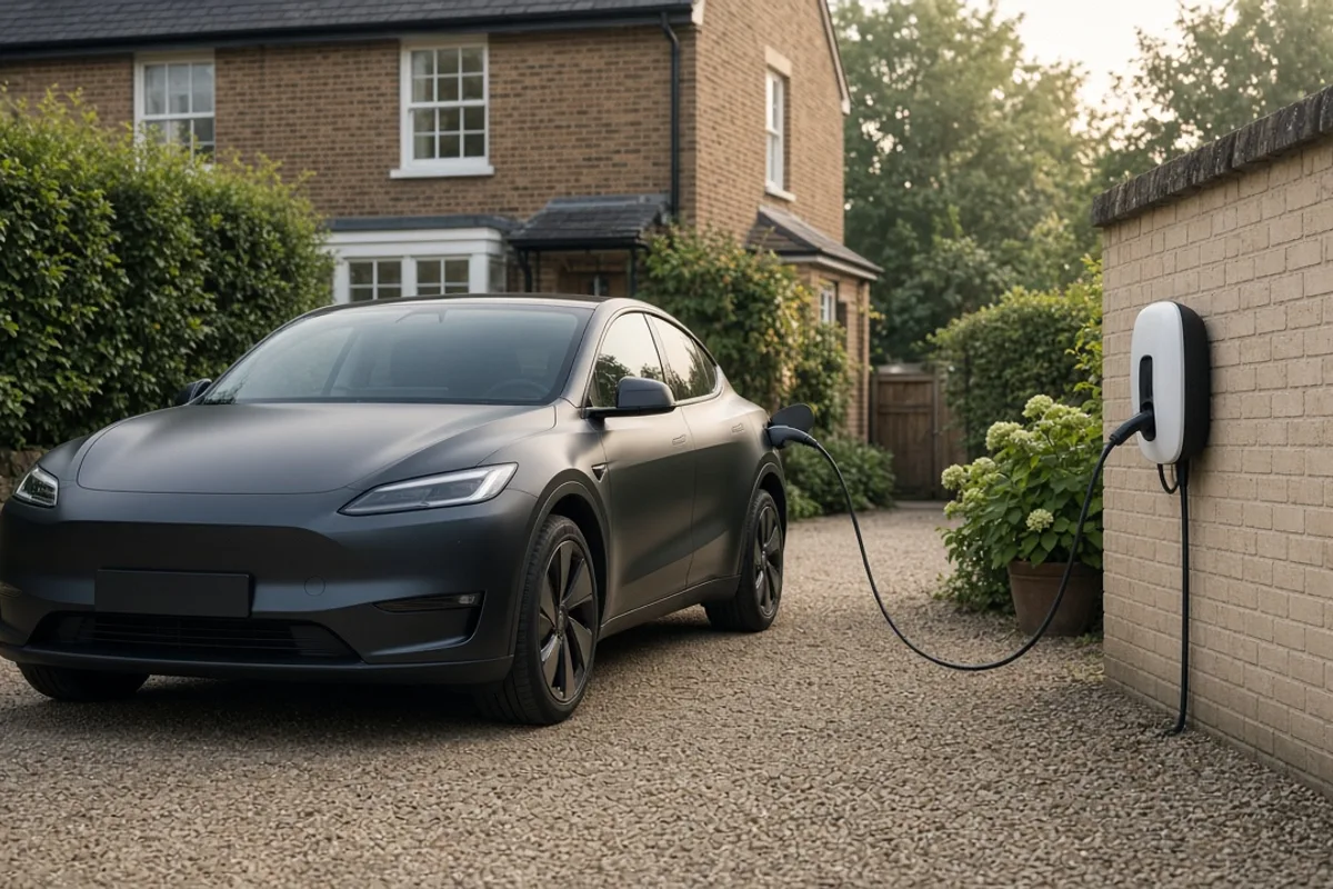 Electric car charging at a UK home wallbox