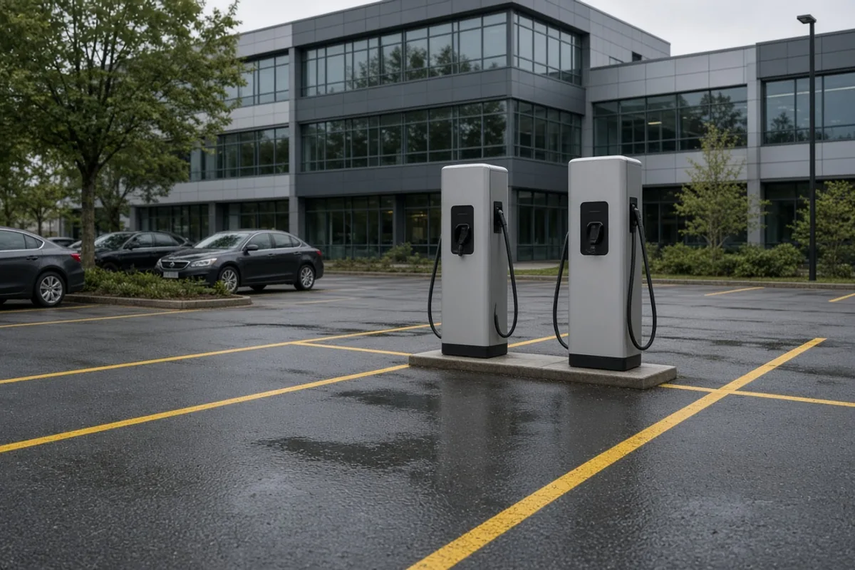 Workplace EV chargepoint bays in a UK car park